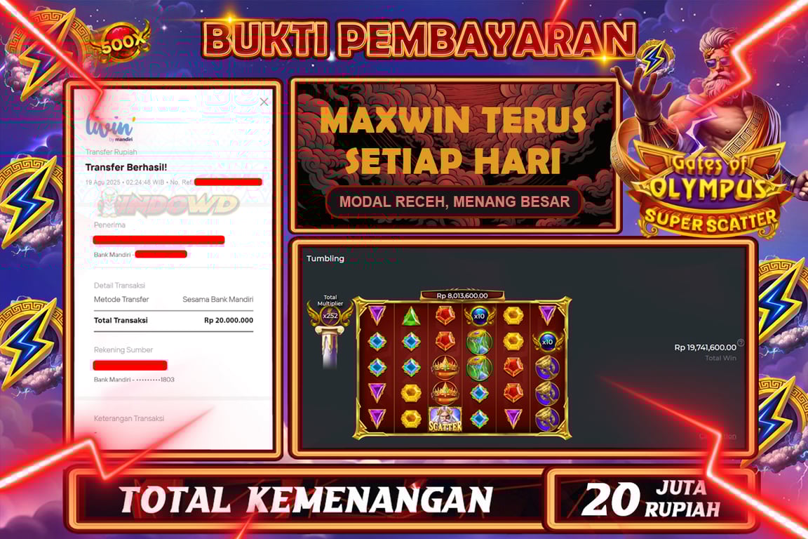 INDOWD JACKPOT SLOT GATES OF OLYMPUS SUPER Rp20.000.000,- LUNAS