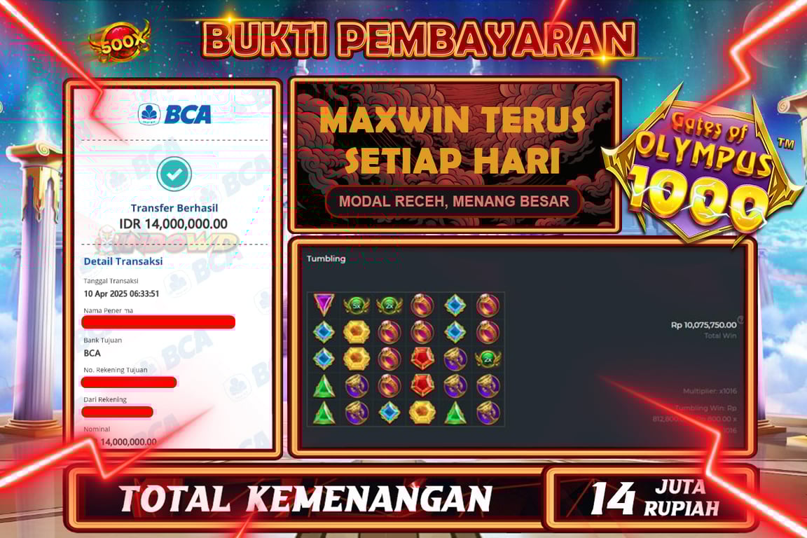 INDOWD JACKPOT SLOT GATES OF OLYMPUS 1000 Rp14.000.000,- LUNAS