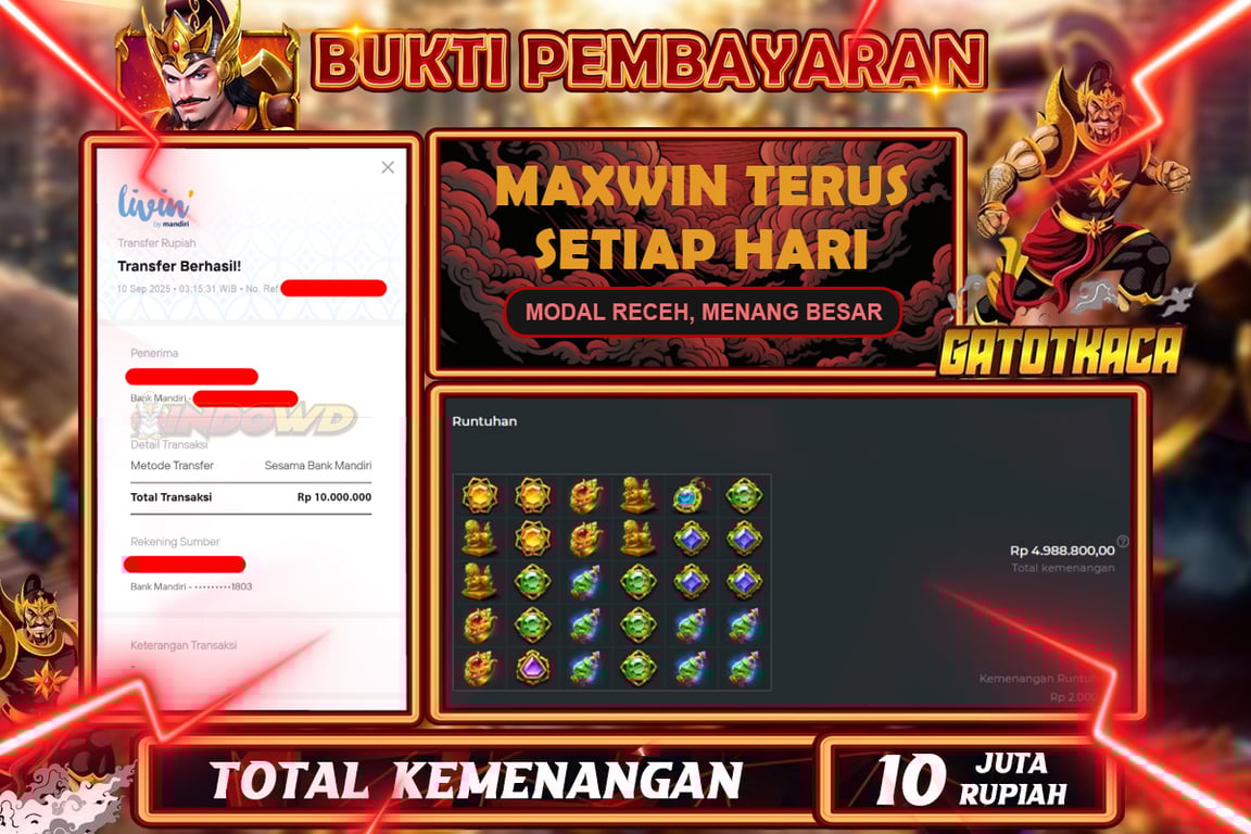 INDOWD JACKPOT SLOT GATES OF GATOTKACA 1000 Rp10.000.000,- LUNAS