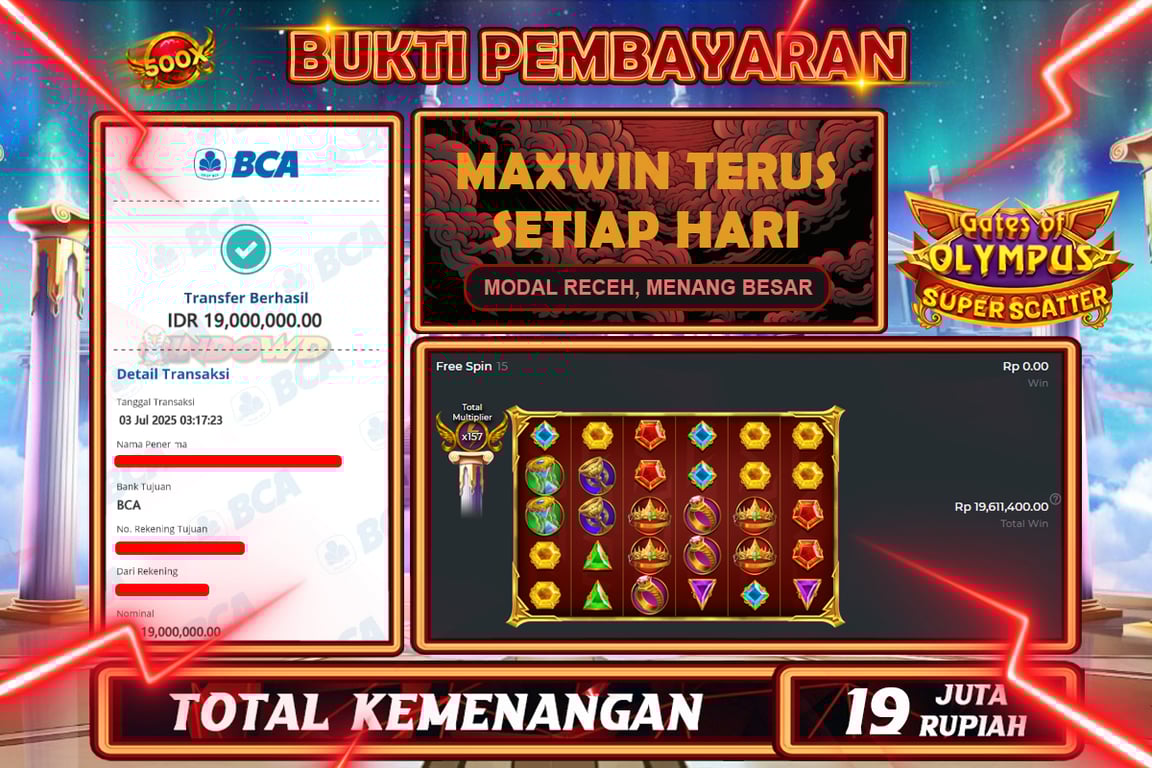 INDOWD JACKPOT SLOT GATES OF OLYMPUS SUPER SCATTER Rp19.000.000,- LUNAS