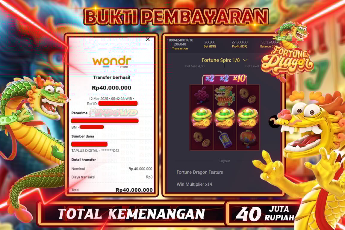 INDOWD JACKPOT SLOT DRAGON FORTUNE Rp.40.000.000,- LUNAS