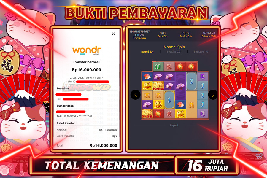 INDOWD JACKPOT SLOT LUCKY NEKO Rp16.000.000,- LUNAS