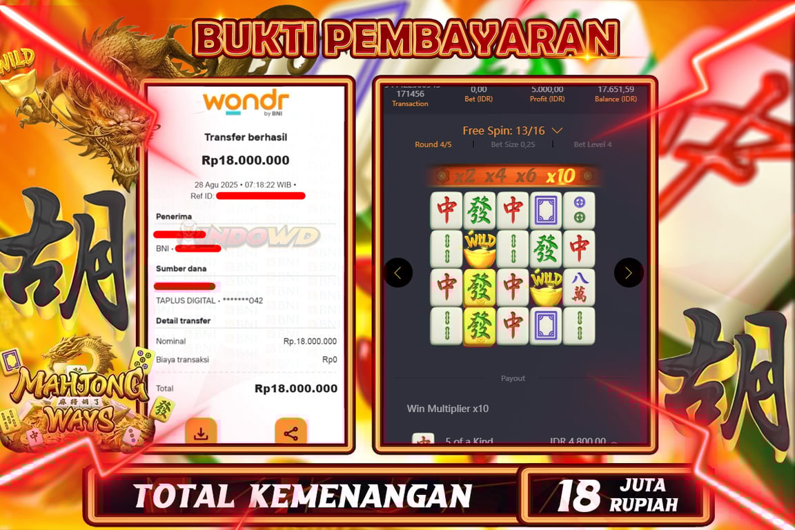 INDOWD JACKPOT SLOT MAHJONG WAYS 1 Rp18.000.000,- LUNAS
