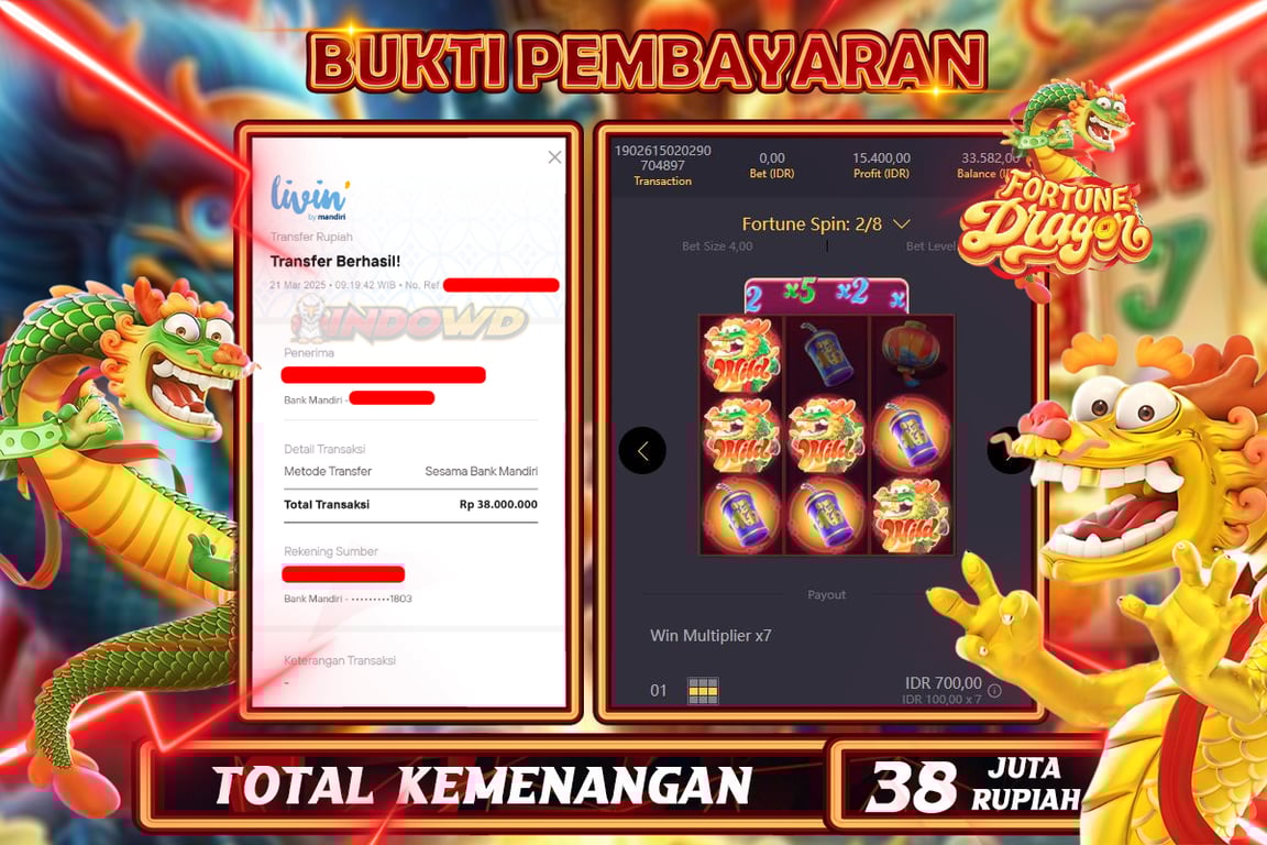 INDOWD JACKPOT SLOT DRAGON FORTUNE Rp38.000.000,- LUNAS