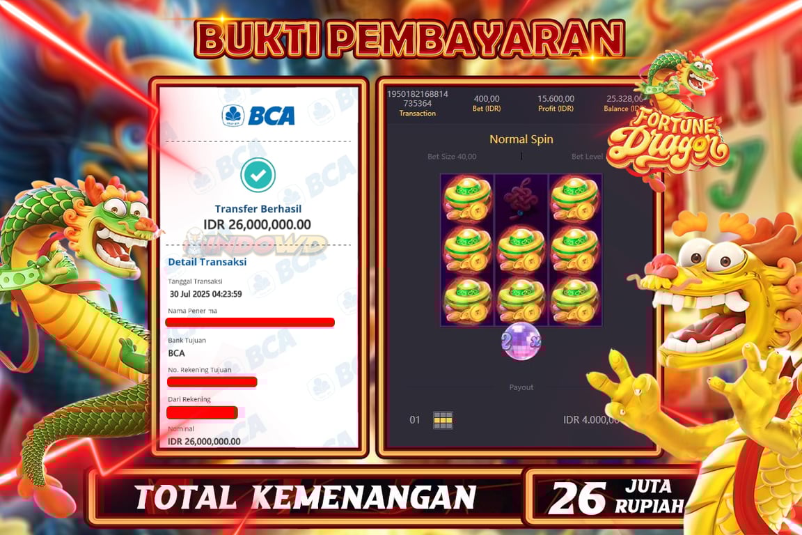 INDOWD JACKPOT SLOT FORTUNE DRAGON Rp26.000.000,- LUNAS