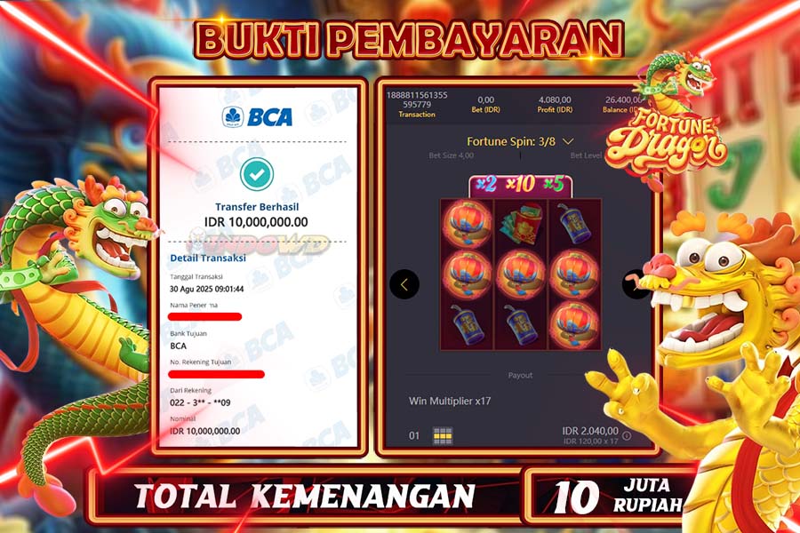 INDOWD JACKPOT SLOT DRAGON FORTUNE Rp10.000.000,- LUNAS