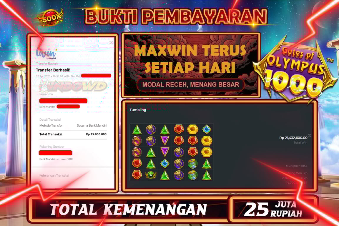INDOWD JACKPOT SLOT GATES OF OLYMPUS 1000 Rp.25.000.000,- LUNAS