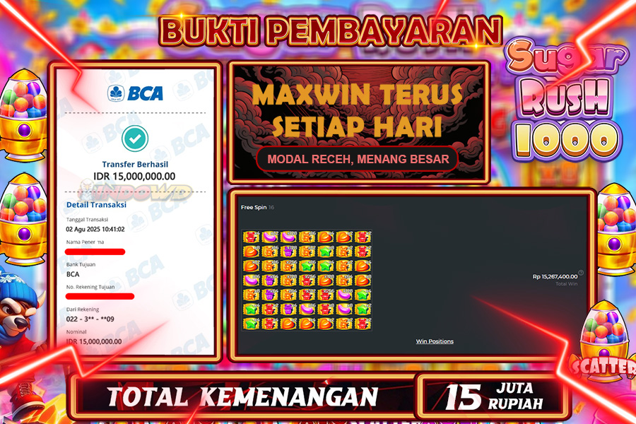 INDOWD JACKPOT SLOT SUGAR RUSH 10000 Rp15.000.000,- LUNAS
