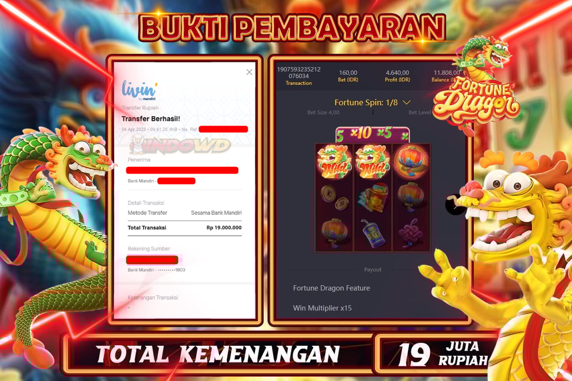 INDOWD JACKPOT SLOT DRAGON FORTUNE Rp19.000.000,- LUNAS