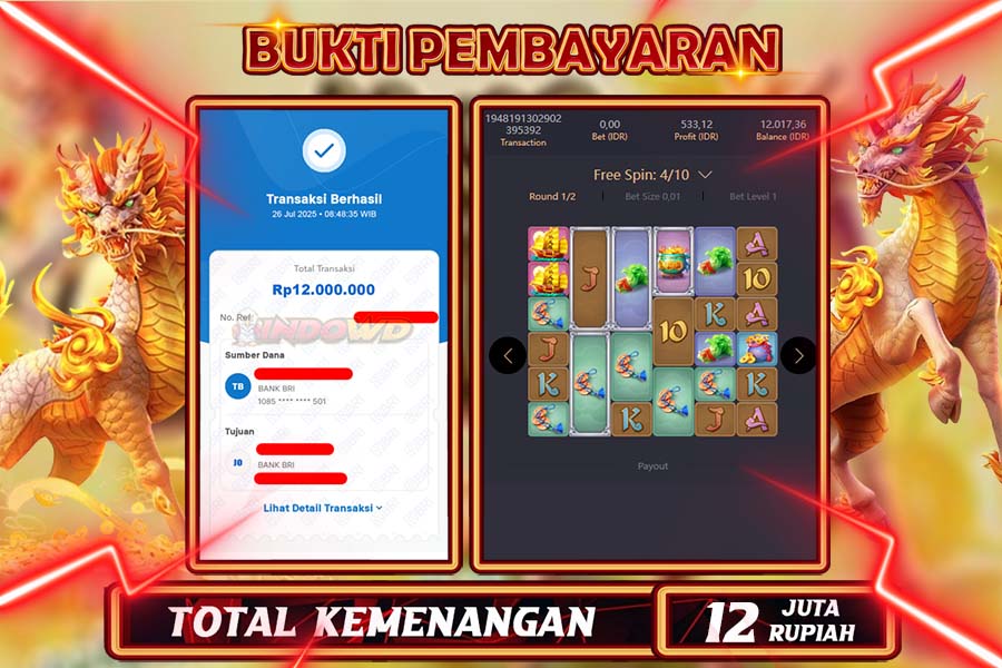 INDOWD JACKPOT SLOT WAYS OF THE QILIN Rp12.000.000,- LUNAS