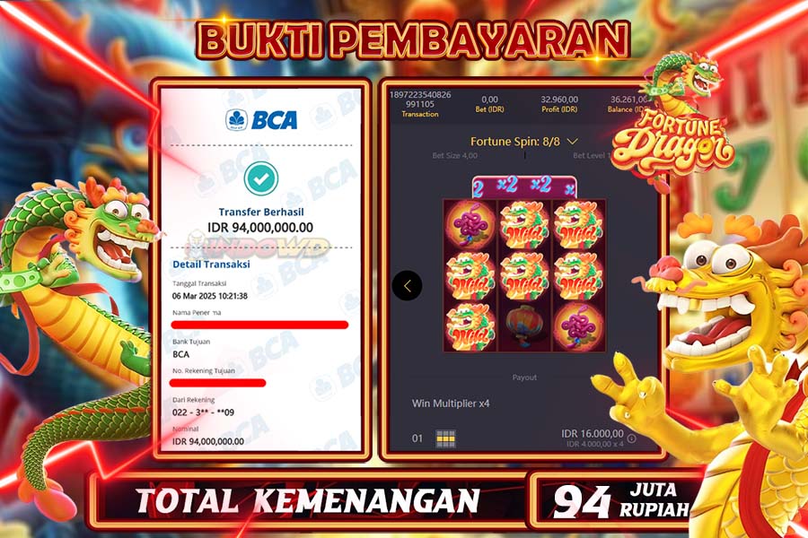 INDOWD JACKPOT SLOT DRAGON FORTUNE Rp94.000.000,- LUNAS