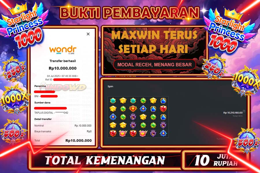 INDOWD JACKPOT SLOT STARLIGHT PRINCES 1000 Rp10.000.000,- LUNAS