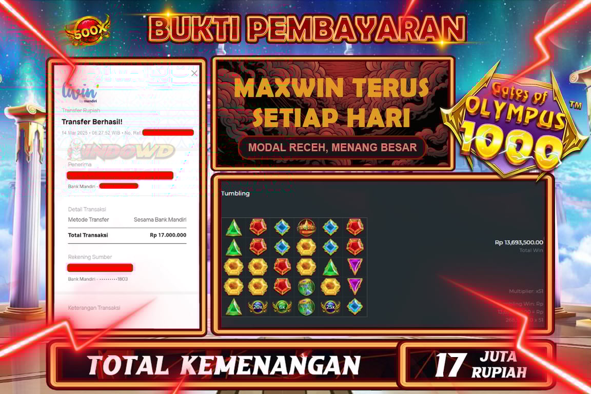 INDOWD JACKPOT SLOT GATES OF OLYMPUS 1000 Rp.17.000.000,- LUNAS