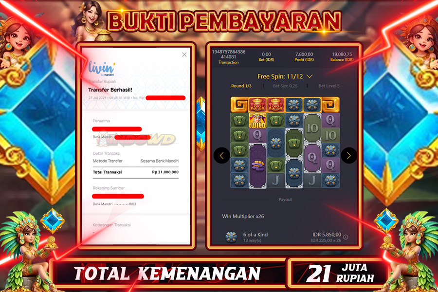 INDOWD JACKPOT SLOT GEMS AZTEC Rp21.000.000,- LUNAS