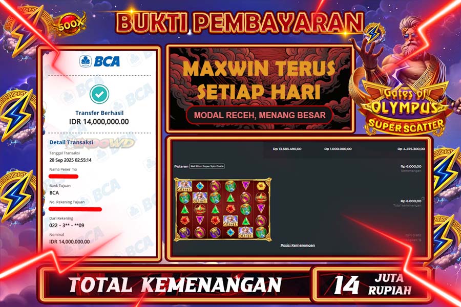 INDOWD JACKPOT SLOT GATES OF OLYMPUS SUPER Rp14.000.000,- LUNAS