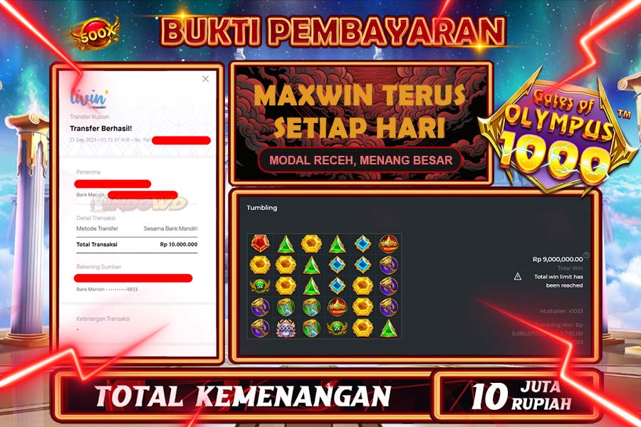 INDOWD JACKPOT SLOT GATES OF OLYMPUS 1000 Rp10.000.000,- LUNAS