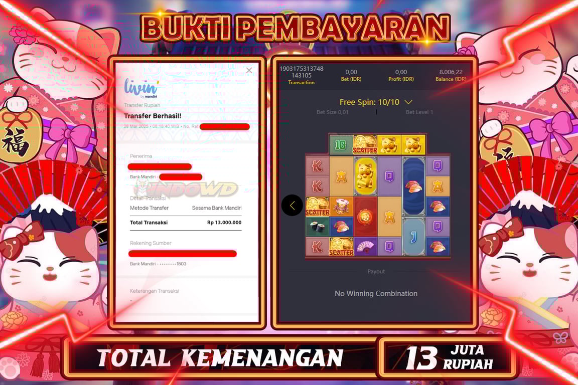INDOWD JACKPOT SLOT LUCKY NEKO Rp13.000.000,- LUNAS