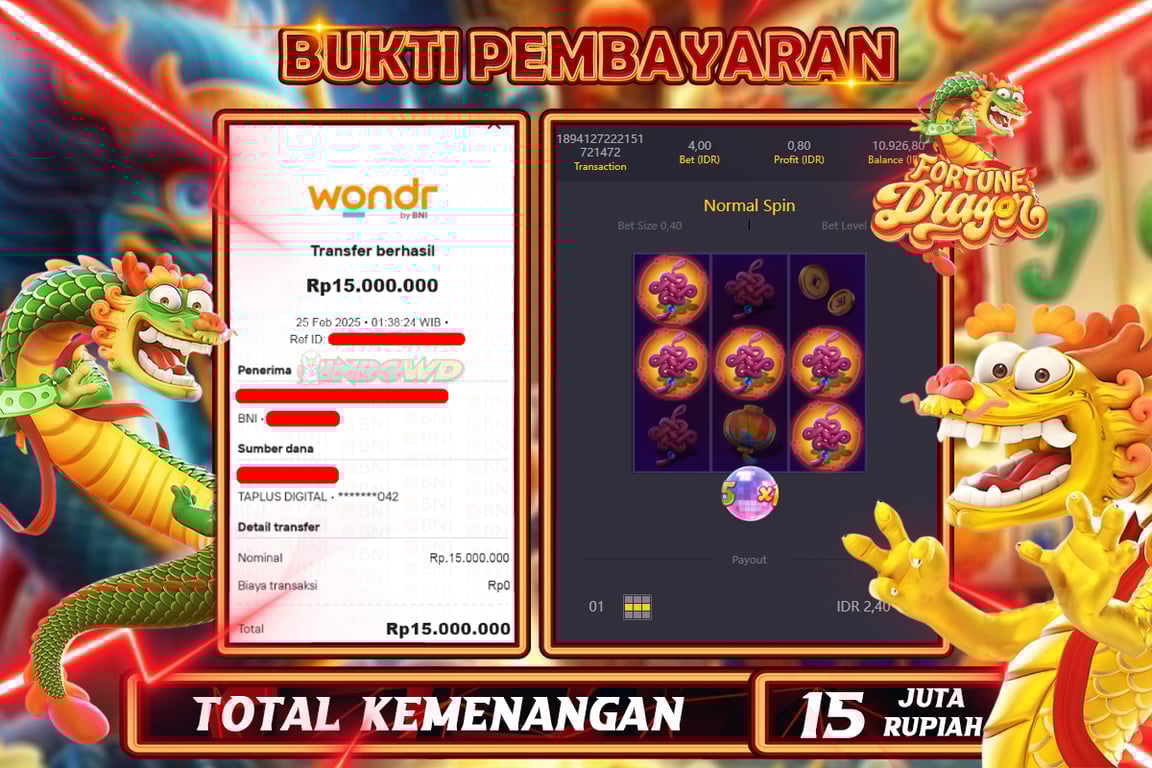 INDOWD JACKPOT SLOT FORTUNE DRAGON Rp15.000.000,- LUNAS