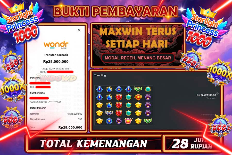 INDOWD JACKPOT SLOT STARLIGHT PRINCES 1000 Rp28.000.000,- LUNAS