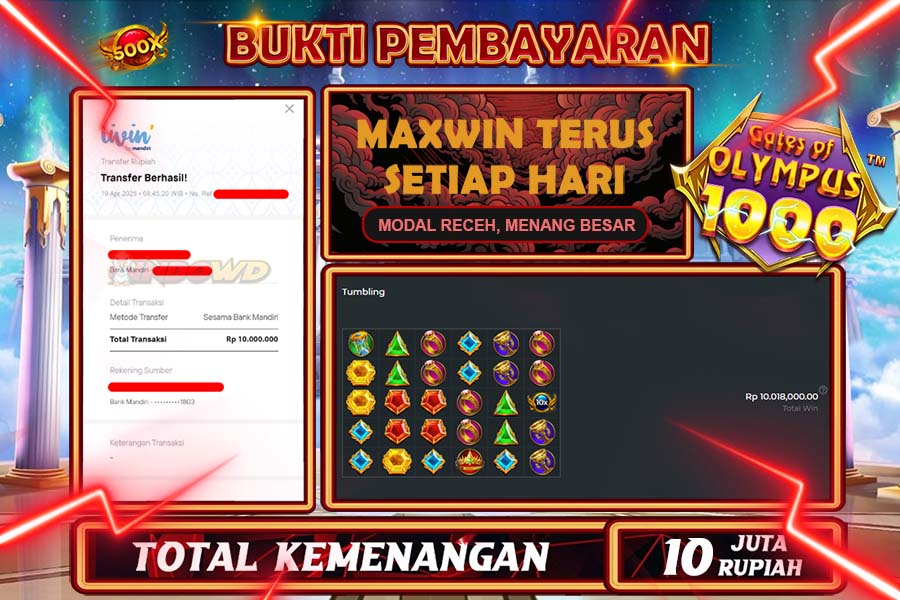 INDOWD JACKPOT SLOT GATES OF OLYMPUS 1000 Rp10.000.000,- LUNAS