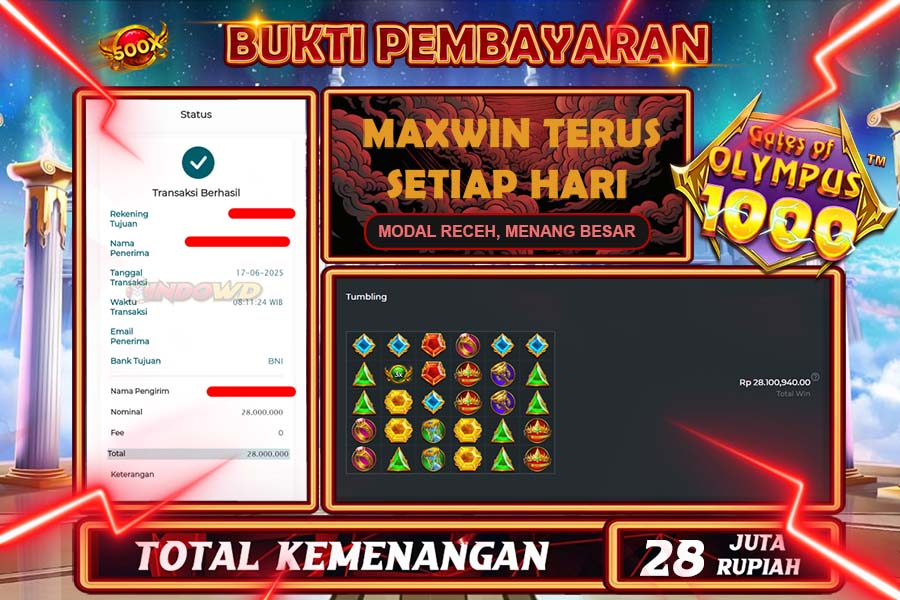 INDOWD JACKPOT SLOT GATES OF OLYMPUS 1000 Rp28.000.000,- LUNAS