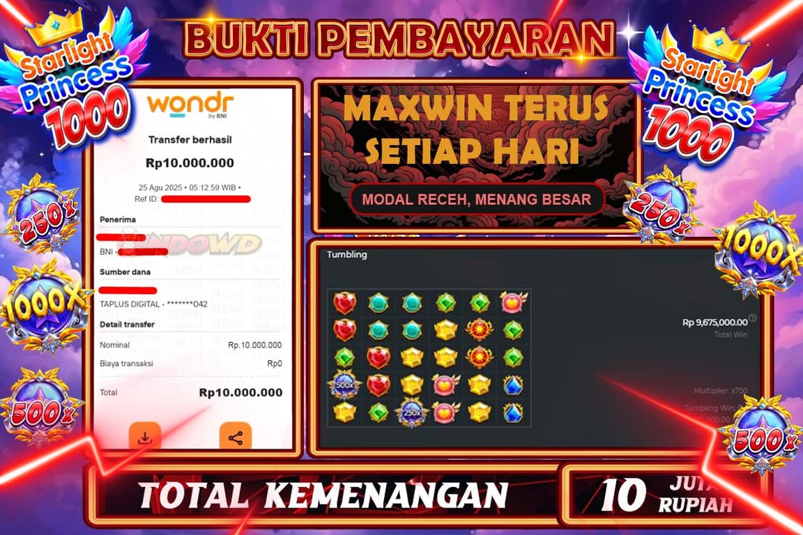 INDOWD JACKPOT SLOT STARLIGHT PRINCESS 1000 Rp10.000.000,- LUNAS