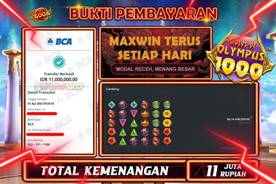 INDOWD JACKPOT SLOT GATES OF OLYMPUS 1000 Rp11.000.000,- LUNAS