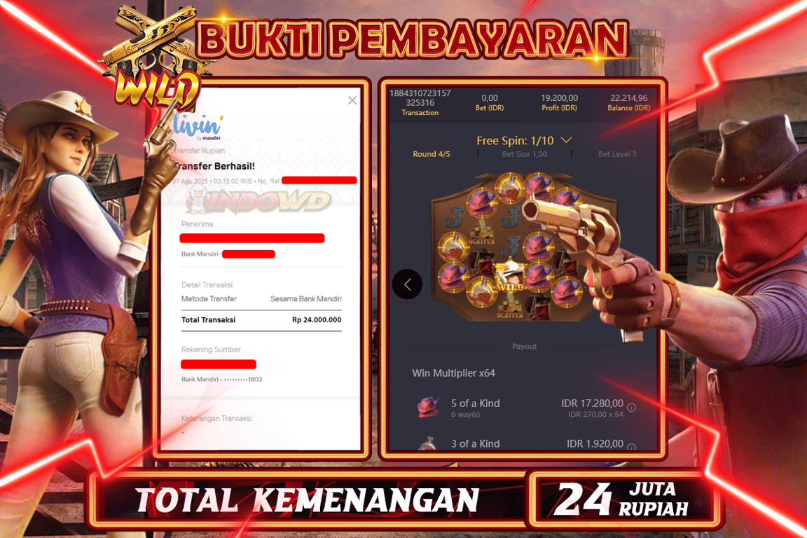 INDOWD JACKPOT SLOT WILD BOUNTY Rp24.000.000,- LUNAS