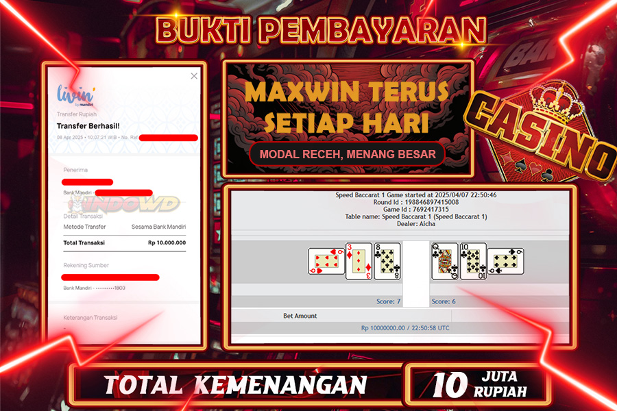 INDOWD JACKPOT BACCARAT Rp10.000.000,- LUNAS