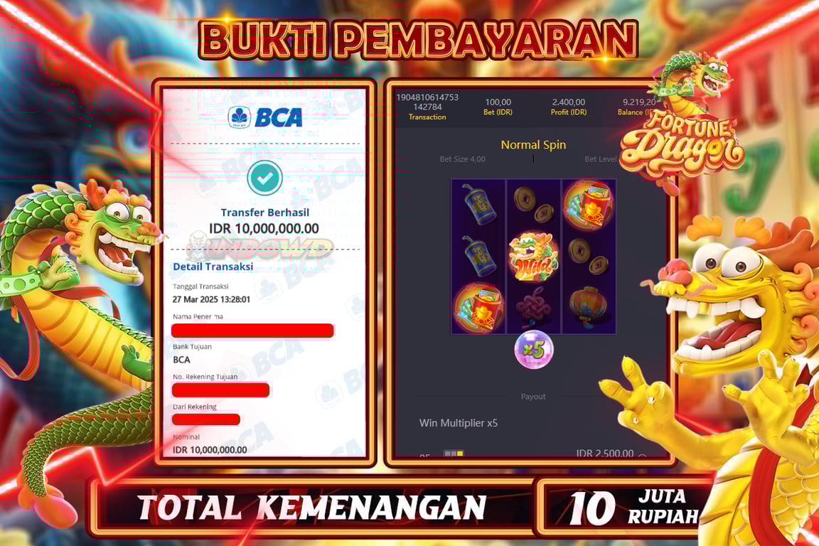 INDOWD JACKPOT SLOT DRAGON FORTUNE Rp10.000.000,- LUNAS