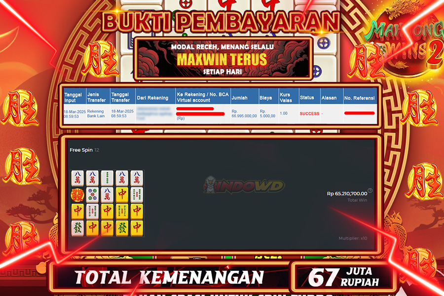 INDOWD JACKPOT SLOT  MAHJONG WINS 1 Rp.67.000.000,- LUNAS