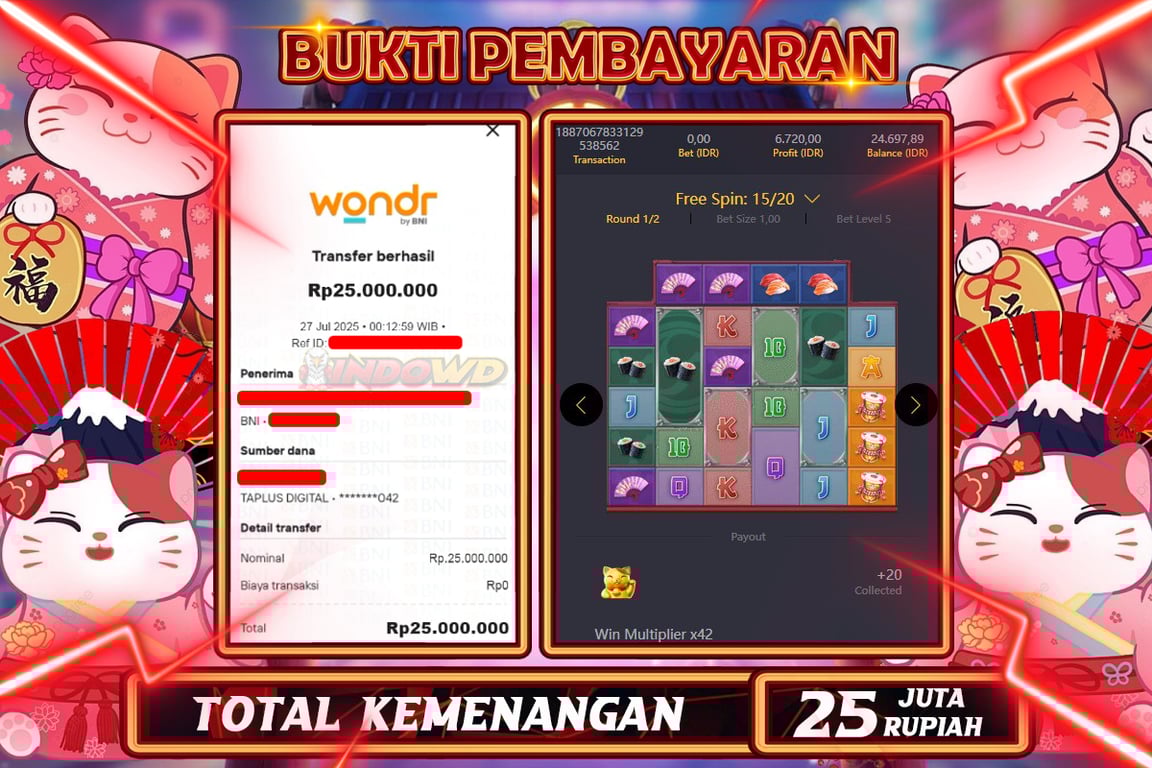 INDOWD JACKPOT SLOT LUCKY NEKO Rp25.000.000,- LUNAS