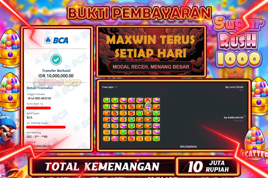 INDOWD JACKPOT SLOT SUGAR RUSH 1000 Rp10.000.000,- LUNAS