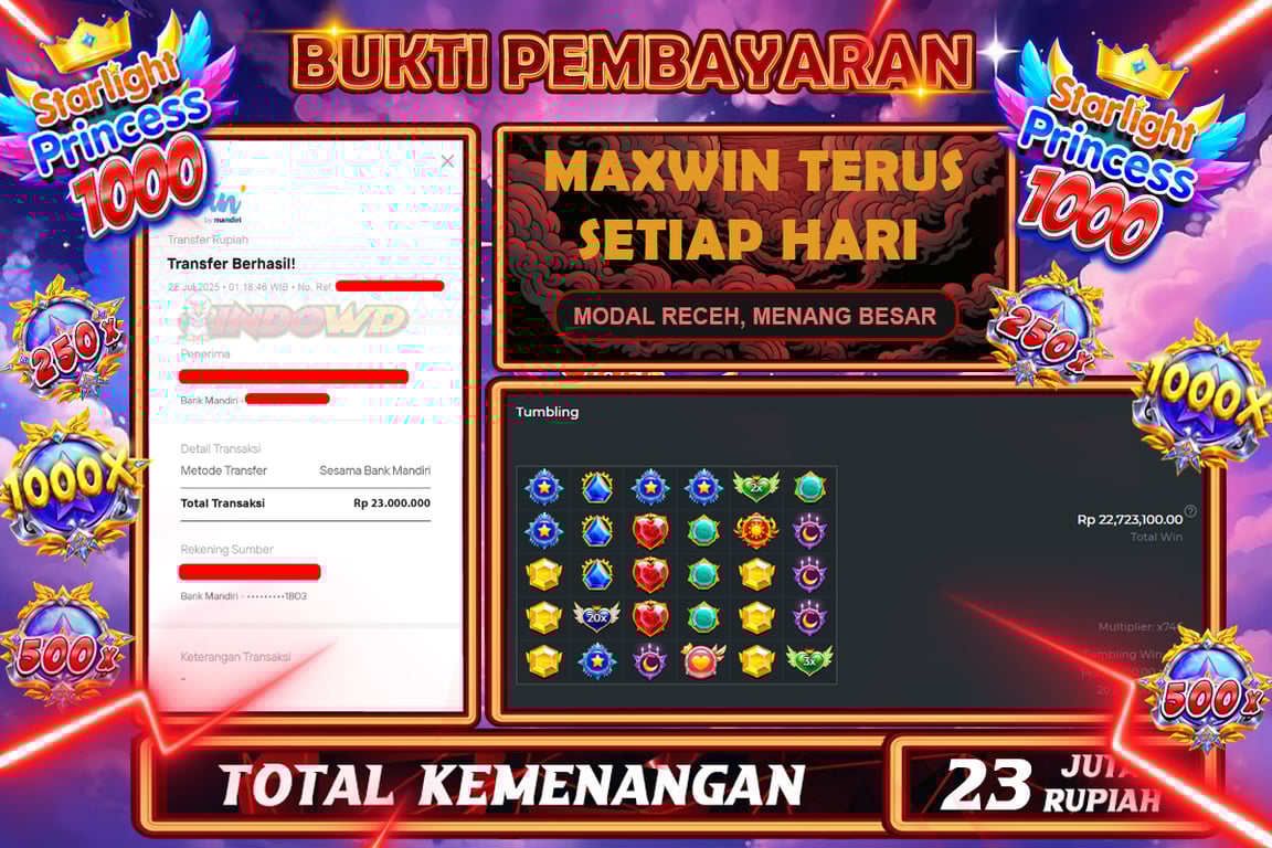 INDOWD JACKPOT SLOT STARLIGHT PRINCESS 1000 Rp23.000.000,- LUNAS
