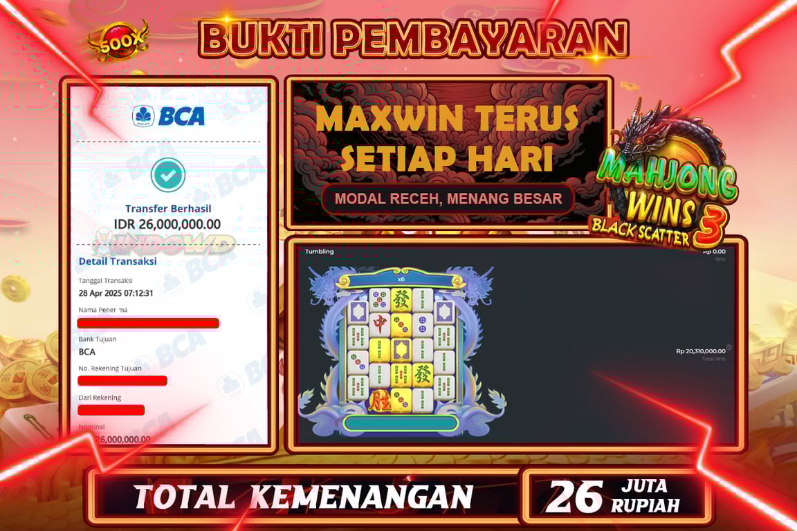 INDOWD JACKPOT SLOT MAHJONG WINS 3 BLACK SCATTER Rp26.000.000,- LUNAS