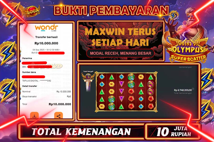 INDOWD JACKPOT SLOT GATE OF OLYMPUS SUPER SCATTER Rp10.000.000,- LUNAS