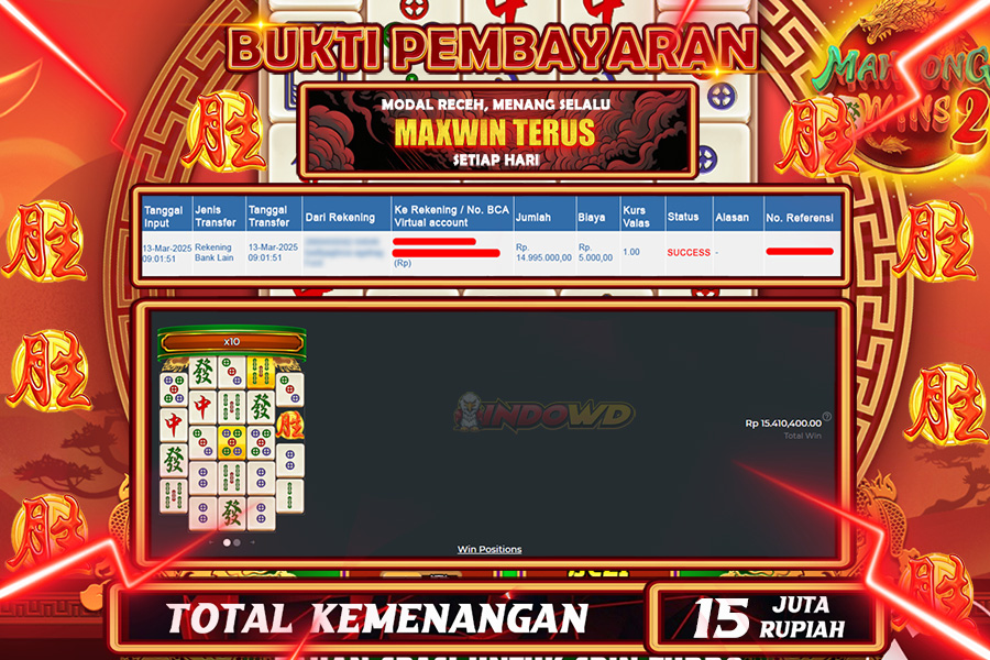 INDOWD JACKPOT SLOT MAHJONG WINS 2 Rp.15.000.000,- LUNAS