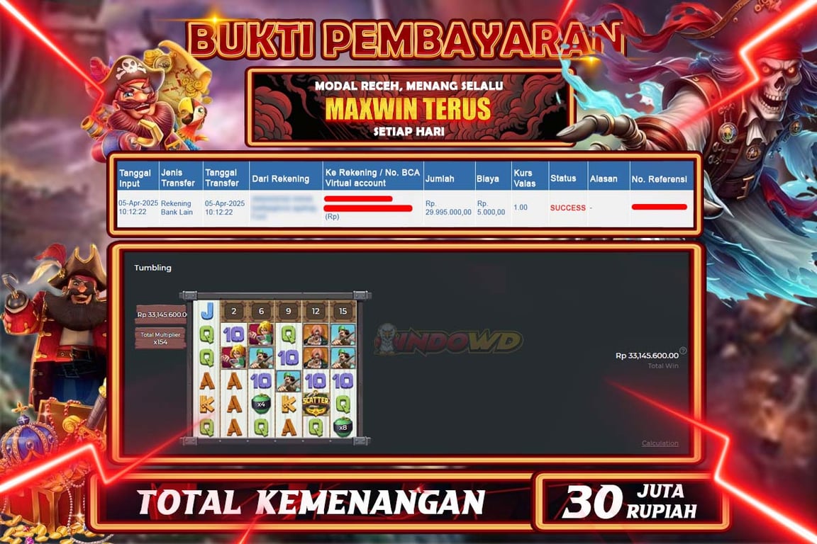 INDOWD JACKPOT SLOT PIRATE QUEST 1000 Rp30.000.000,- LUNAS