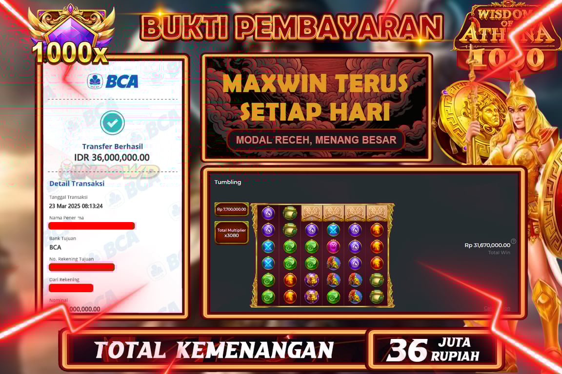 INDOWD JACKPOT SLOT WISDOM OF ATHENA 1000 Rp36.000.000,- LUNAS