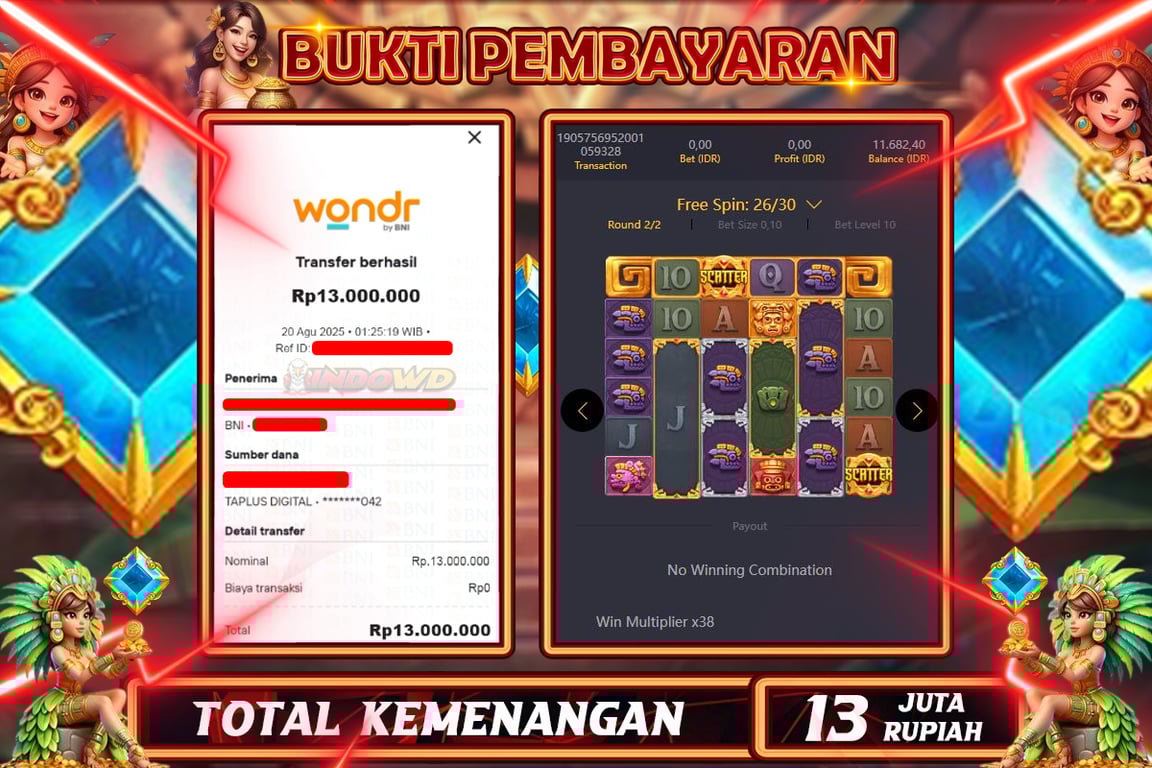 INDOWD JACKPOT SLOT FORTUNES OF THE AZTEC Rp13.000.000,- LUNAS