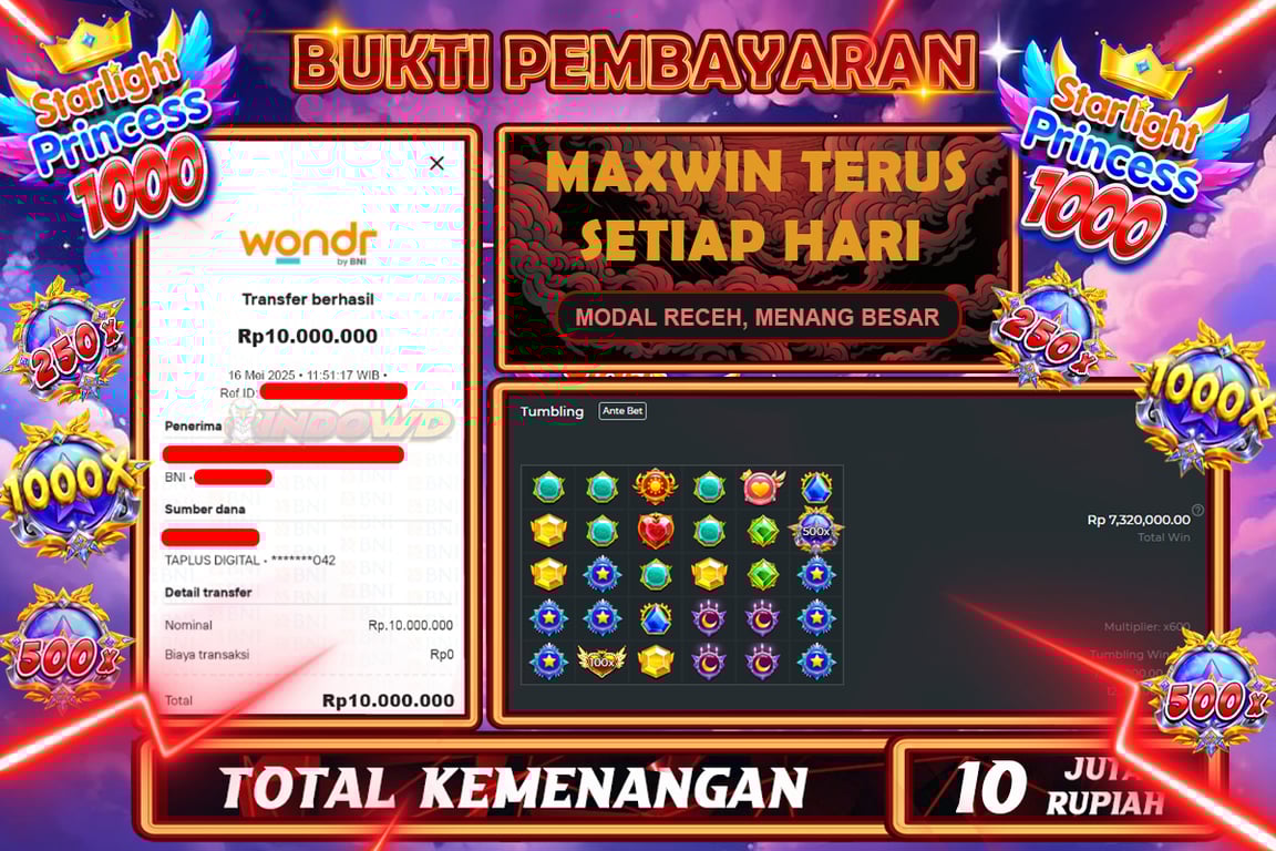 INDOWD JACKPOT SLOT STARLIGHT PRINCESS 1000 Rp10.000.000,- LUNAS