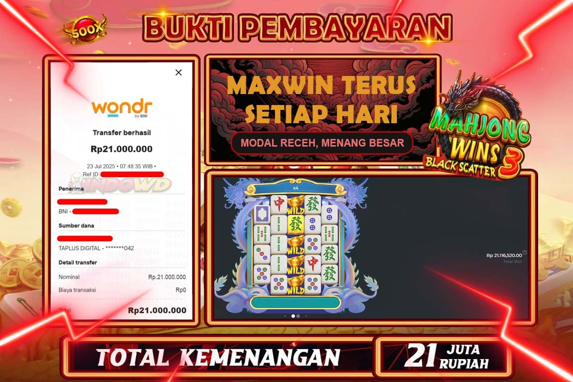 INDOWD JACKPOT SLOT  MAHJONG WINS 3 BLACK SCATTER Rp21.000.000,- LUNAS