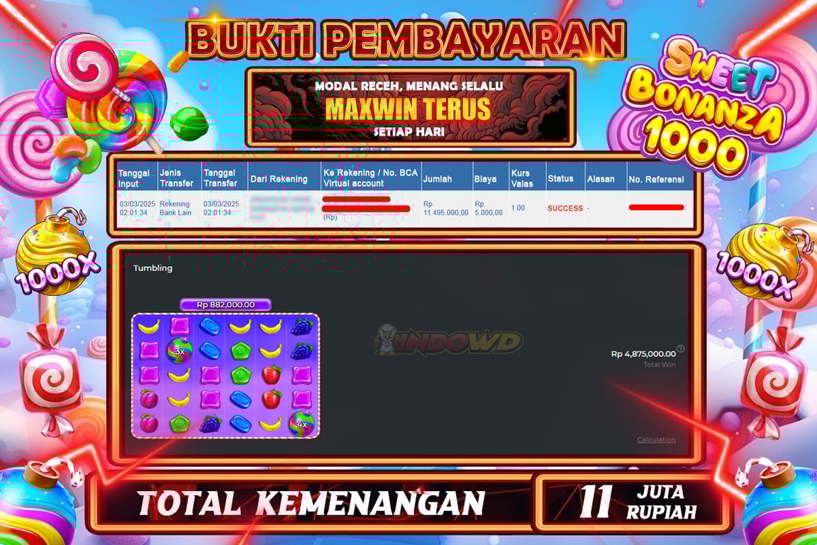 INDOWD JACKPOT SLOT SWEET BONANZA 1000 Rp11.500.000,- LUNAS