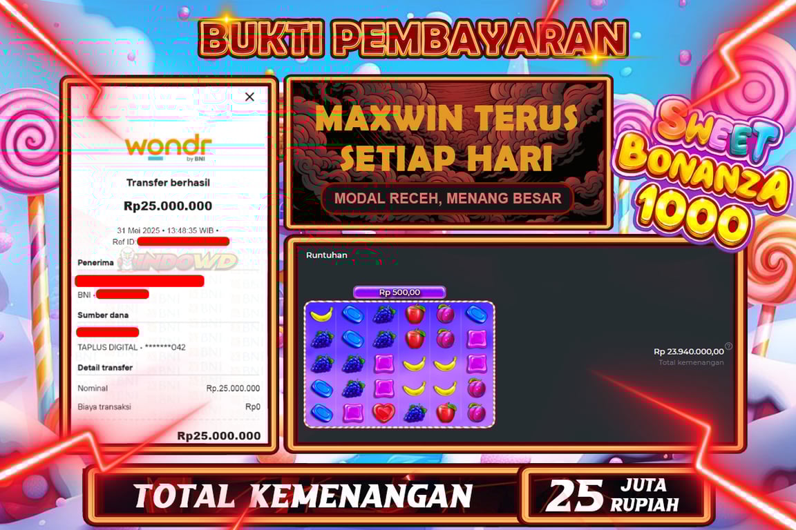 INDOWD JACKPOT SLOT SWEET BONANZA 1000 Rp25.000.000,- LUNAS