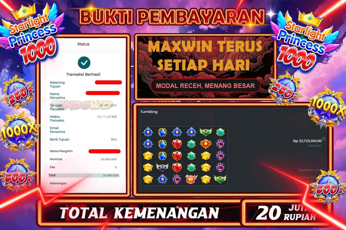 INDOWD JACKPOT SLOT STARLIGHT PRINCES 1000 Rp20.000.000,- LUNAS