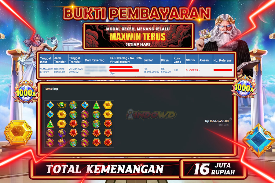INDOWD JACKPOT SLOT GATES OF OLYMPUS 1000 Rp.16.000.000,- LUNAS