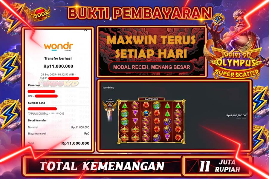 INDOWD JACKPOT SLOT GATES OF OLYMPUS SUPER Rp11.00.000,- LUNAS