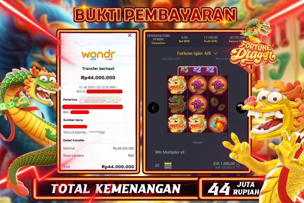INDOWD JACKPOT SLOT FORTUNE DRAGON Rp44.000.000,- LUNAS