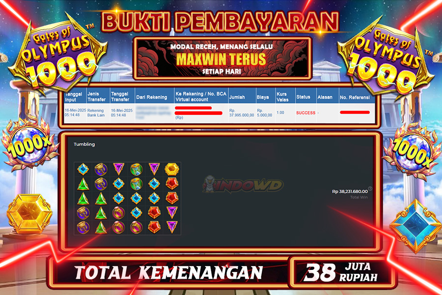 INDOWD JACKPOT SLOT GATES OF OLYMPUS 1000 Rp38.000.000,- LUNAS