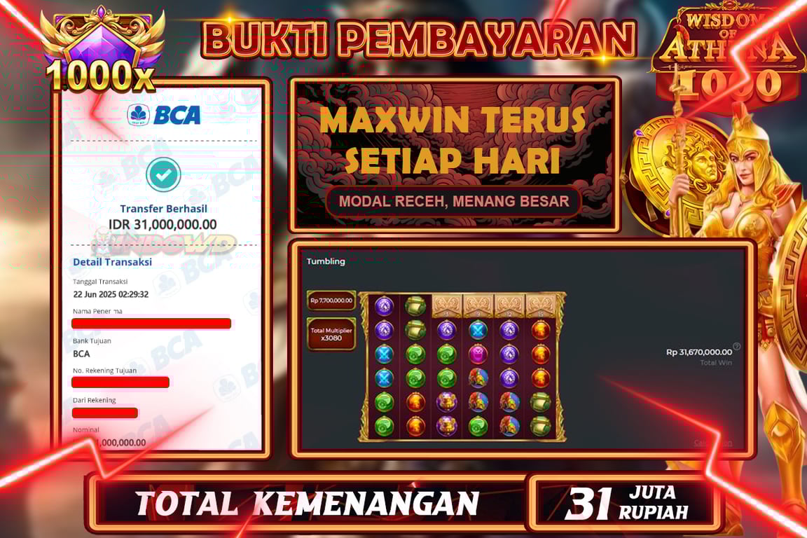 INDOWD JACKPOT SLOT WISDOM OF ATHENA 1000 Rp31.000.000,- LUNAS